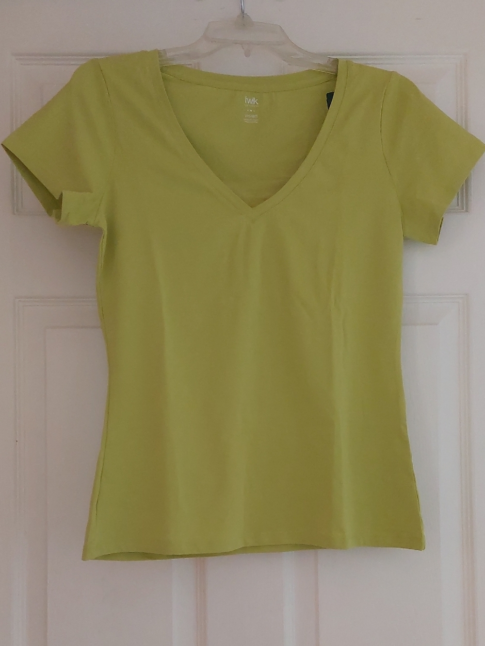 TWIK Par SIMONS, Light LIME Color V-Neck Short Sleeve Tee, 100% Organic Cotton